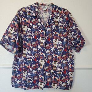 Vintage Y2K BonWorth‎  Liberty Let Freedom Ring Front Button Shirt Womens Size L